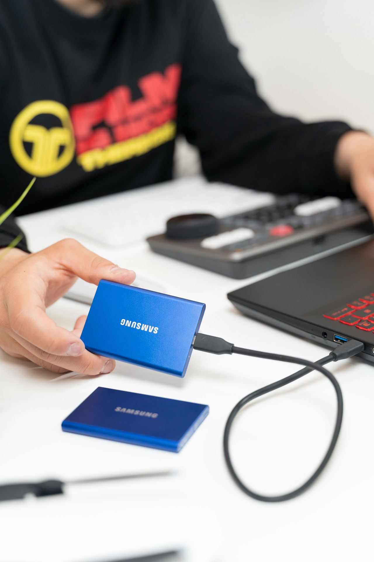 a person holding a device